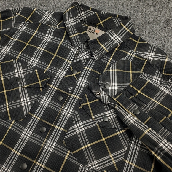 5.11 Tactical Snap Button Flannel Shirt Mens Large Black Plaid Cotton - Picture 8 of 8
